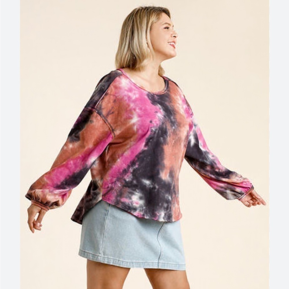 Umgee Tie Dye Balloon Sleeve Tee